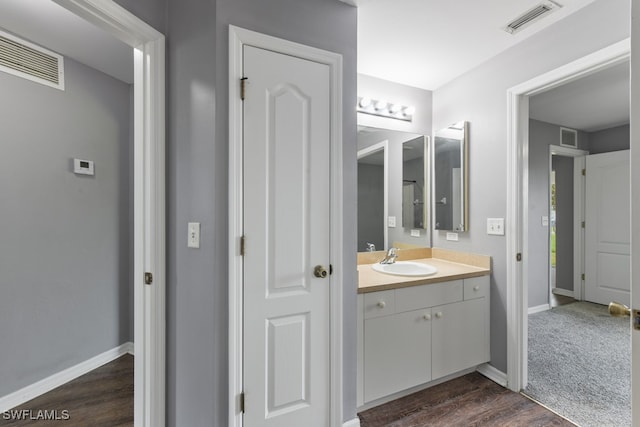 bathroom featuring vanity and wood-type flooring