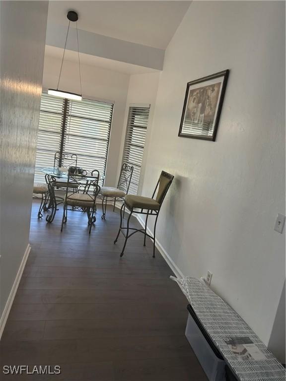 dining room with dark hardwood / wood-style flooring