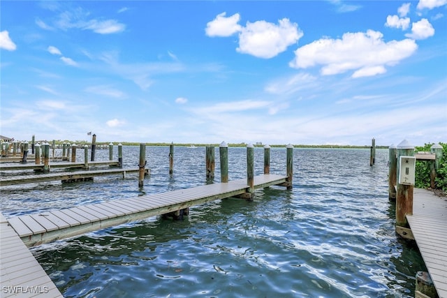 view of dock with a water view