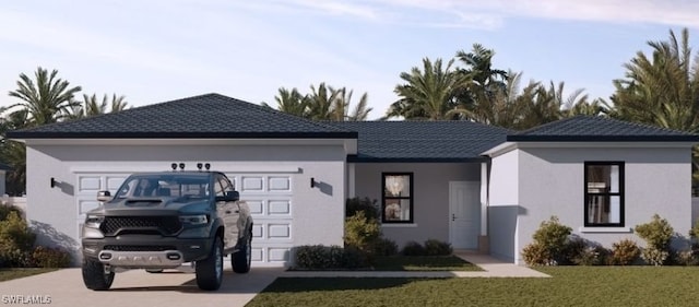 view of front facade featuring a garage and a front yard