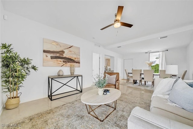 living room with ceiling fan