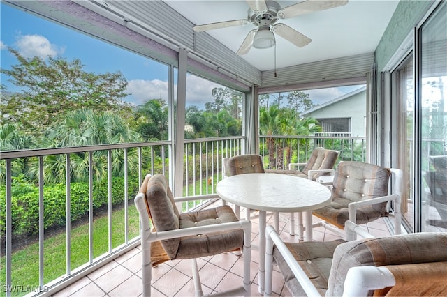 sunroom featuring a wealth of natural light and ceiling fan