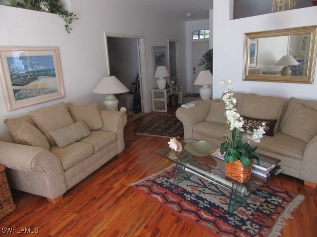 living room featuring dark hardwood / wood-style flooring