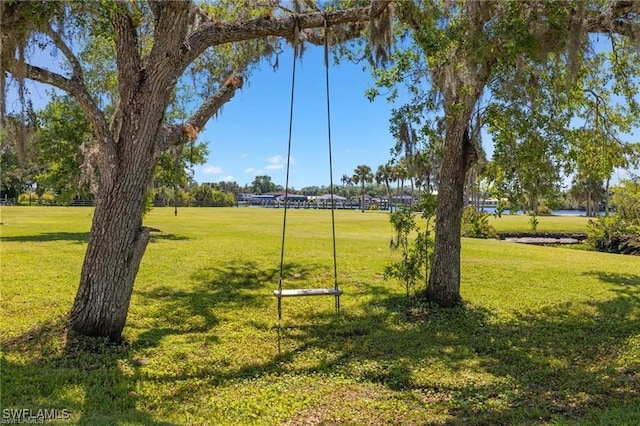 view of property's community with a lawn