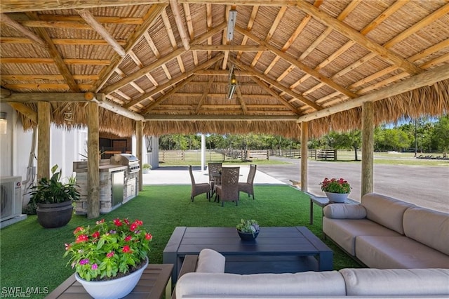 view of patio featuring a gazebo and area for grilling