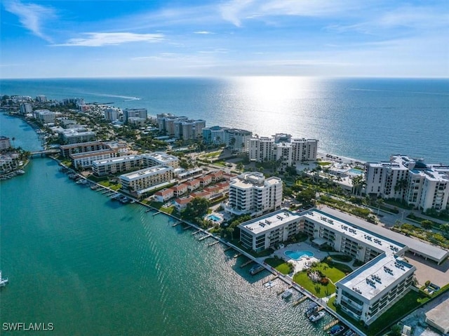 aerial view with a water view