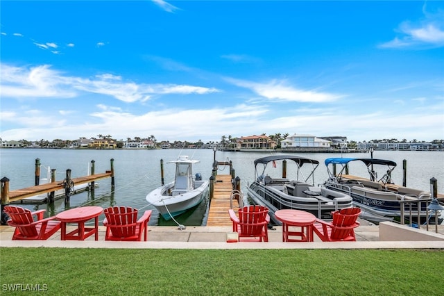 dock area featuring a water view