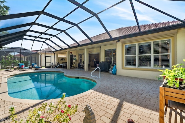 view of pool with a patio area and a lanai