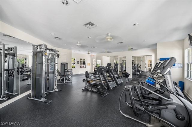 gym with ceiling fan