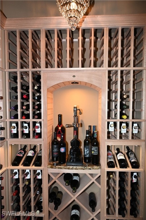 wine area with a chandelier