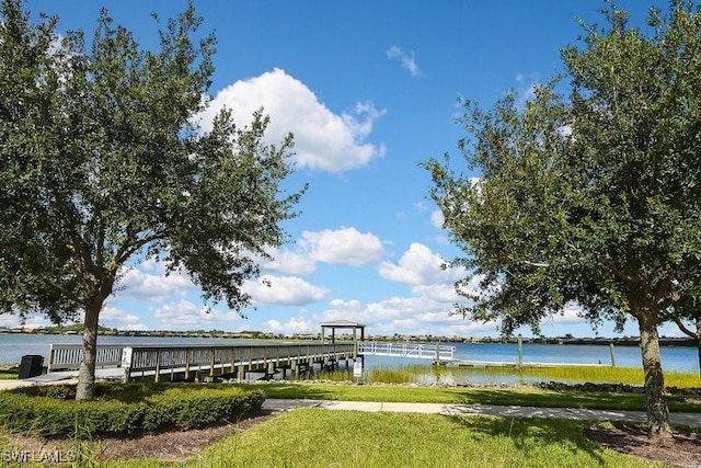 view of dock featuring a water view