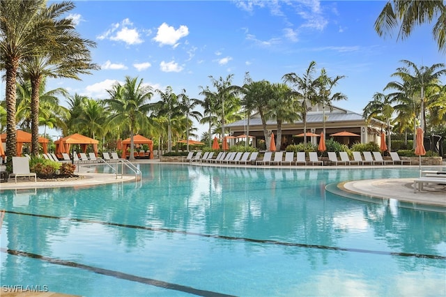 view of swimming pool with a patio area