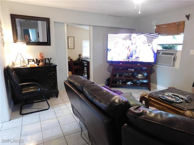 tiled living room with cooling unit