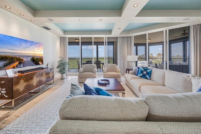 4875 Pelican Colony Blvd Unit 304, Bonita Springs, FL 34134 - living area featuring recessed lighting, coffered ceiling, and tile patterned floors