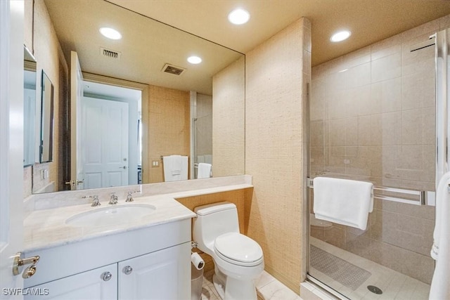4875 Pelican Colony Blvd Unit 304, Bonita Springs, FL 34134 - full bathroom featuring vanity, a stall shower, and recessed lighting