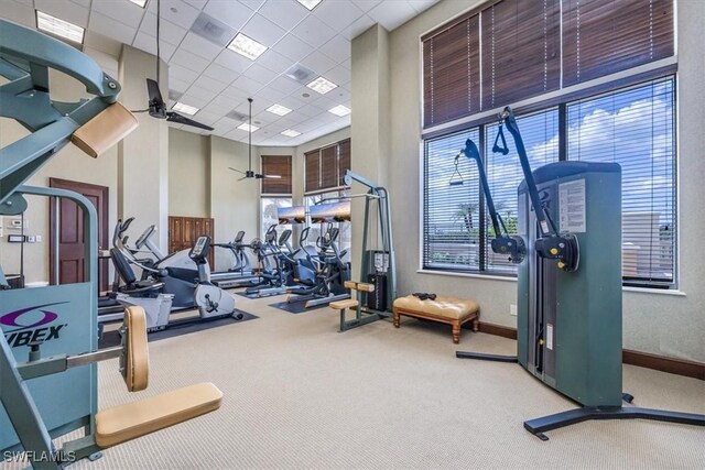 4875 Pelican Colony Blvd Unit 304, Bonita Springs, FL 34134 - workout area featuring carpet, healthy amount of natural light, and a drop ceiling