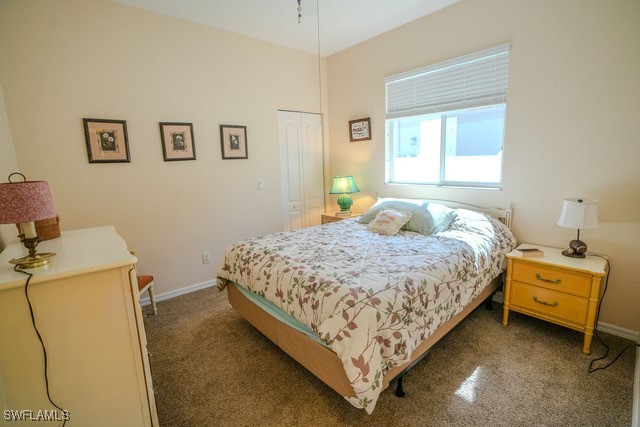 carpeted bedroom featuring a closet