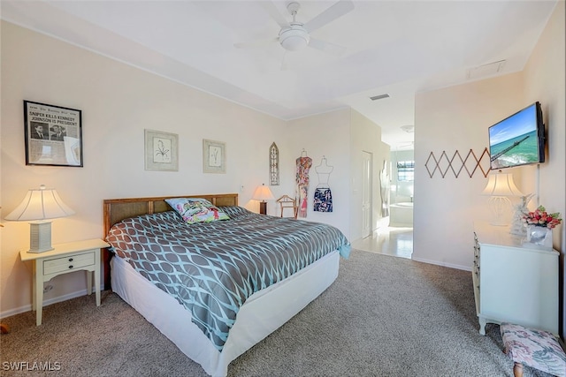 bedroom featuring ceiling fan and carpet floors