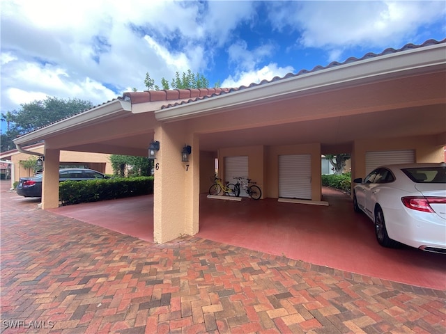 view of parking with a carport