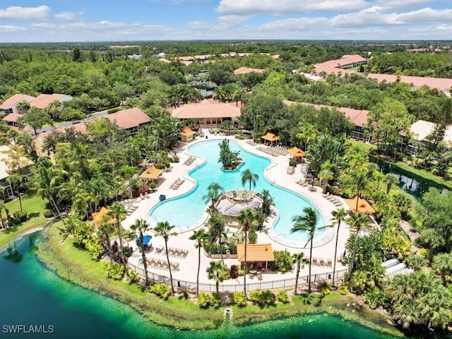 bird's eye view featuring a water view