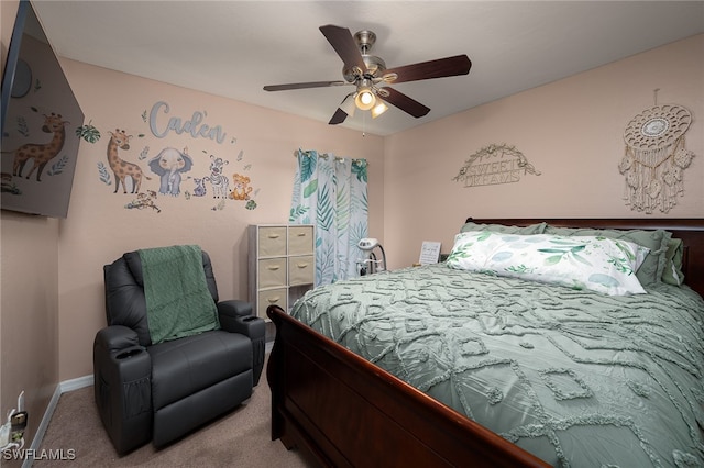 bedroom featuring carpet and ceiling fan