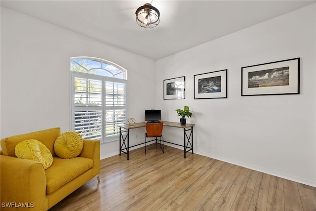 office area featuring light hardwood / wood-style floors