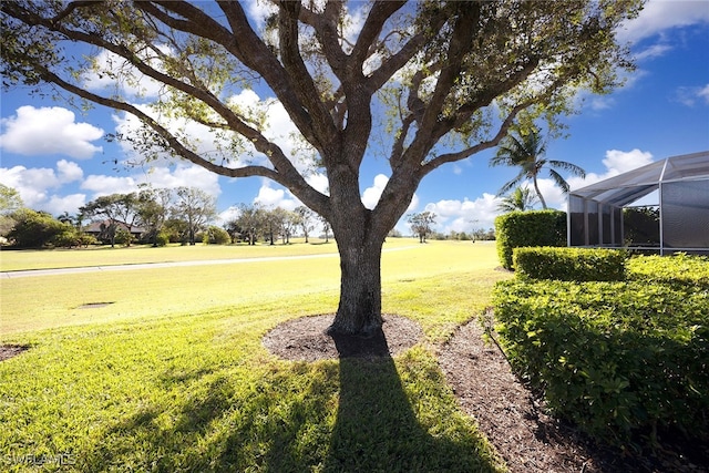 view of yard featuring glass enclosure