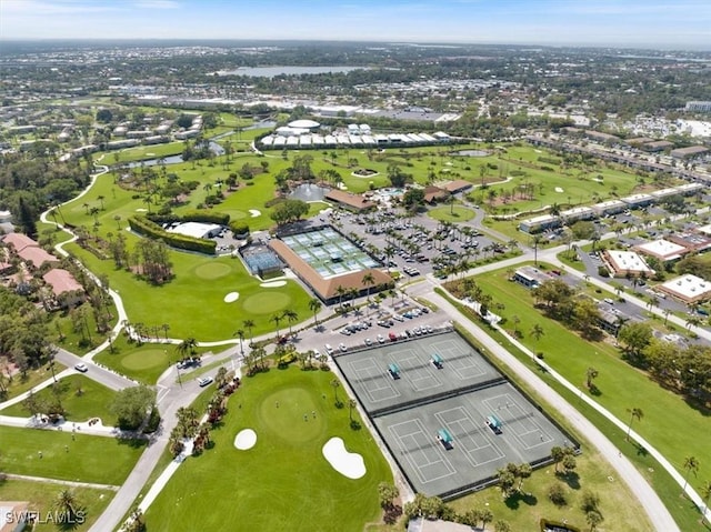 drone / aerial view with view of golf course