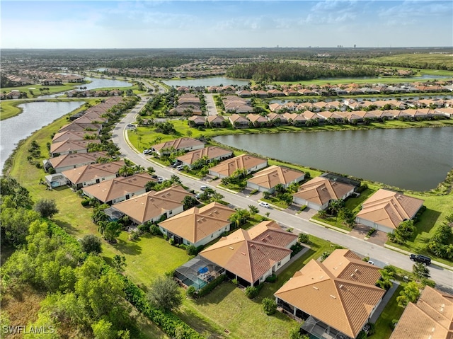 aerial view with a water view