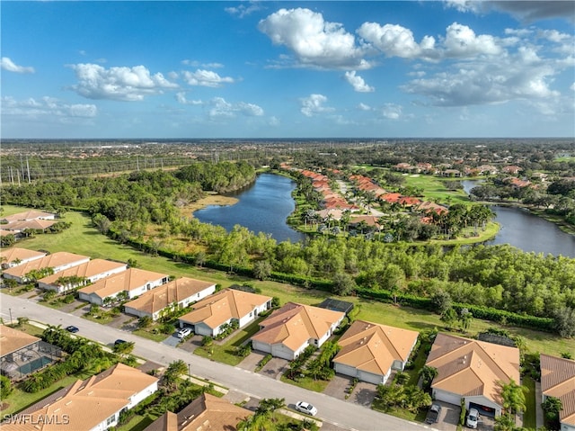 aerial view featuring a water view