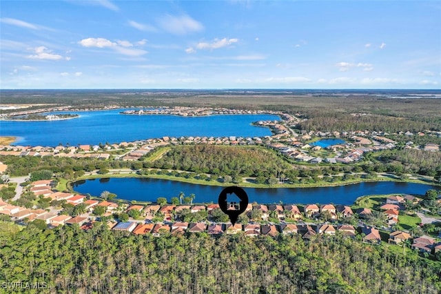 bird's eye view featuring a water view