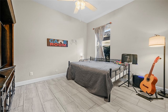 bedroom featuring ceiling fan