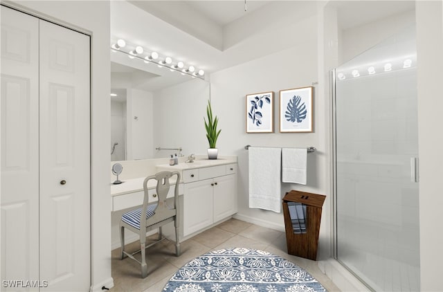 1001 Arbor Lake Dr Unit 1003, Naples, FL 34110 - bathroom with a stall shower, tile patterned floors, vanity, and baseboards