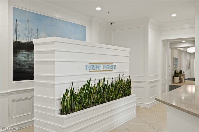 1001 Arbor Lake Dr Unit 1003, Naples, FL 34110 - hallway featuring a decorative wall, light tile patterned flooring, and recessed lighting