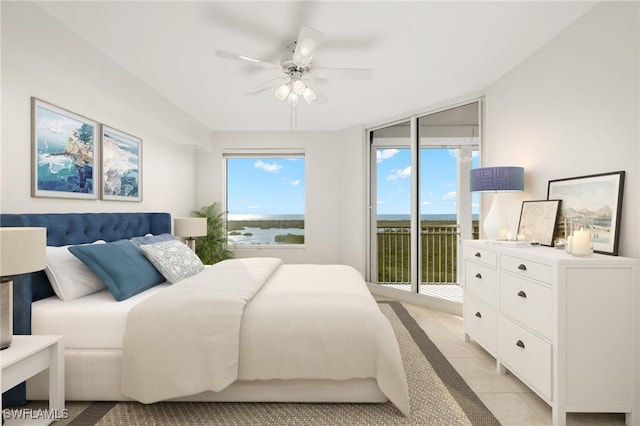1001 Arbor Lake Dr Unit 1003, Naples, FL 34110 - bedroom with access to outside, light tile patterned floors, and ceiling fan