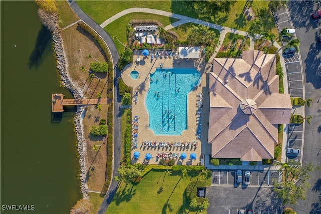 bird's eye view featuring a water view