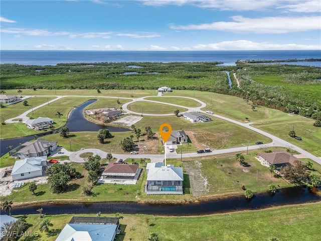 bird's eye view featuring a water view