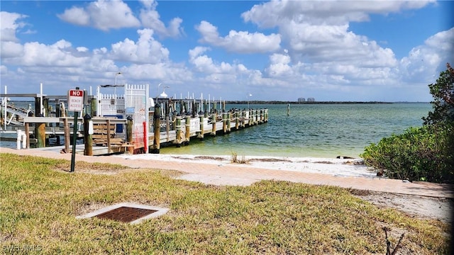 dock area featuring a water view and boat lift