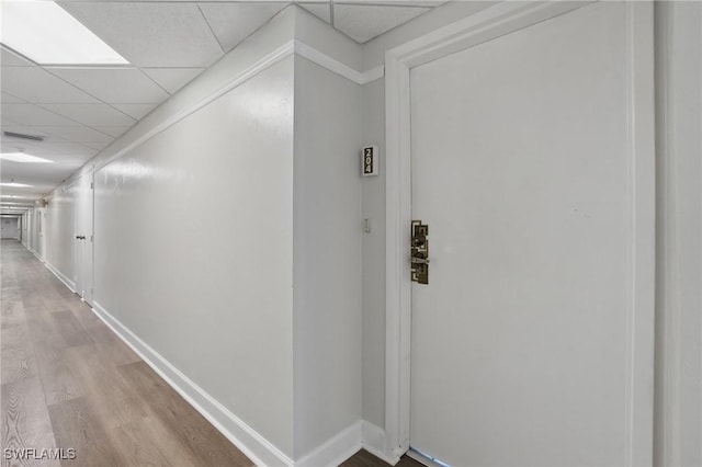 8401 Estero Blvd Unit 204, Fort Myers Beach, FL 33931 - corridor with baseboards, wood finished floors, and a drop ceiling