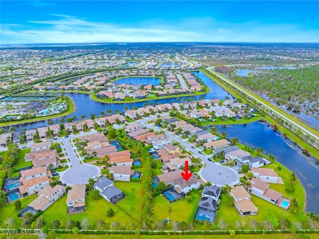 aerial view with a water view