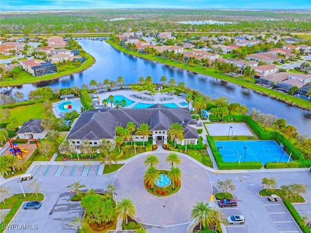 aerial view with a water view