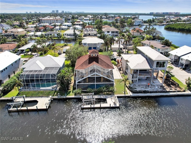 aerial view with a water view