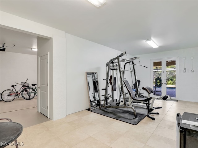 exercise area featuring french doors