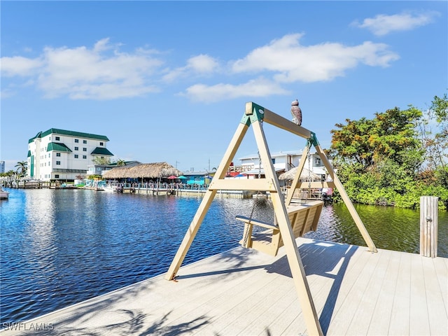 dock area featuring a water view