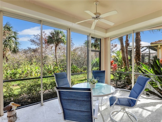 sunroom featuring a healthy amount of sunlight and ceiling fan