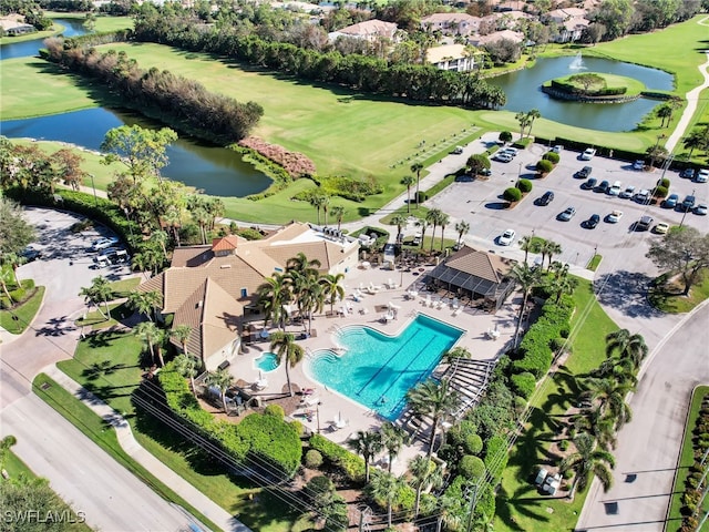 aerial view with a water view