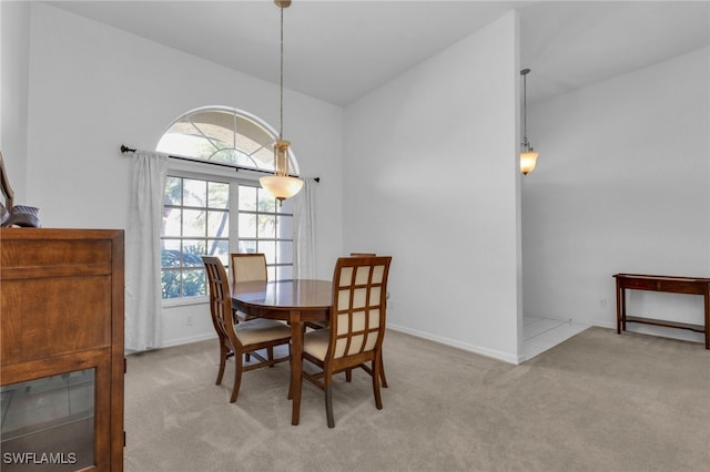 dining space with light carpet