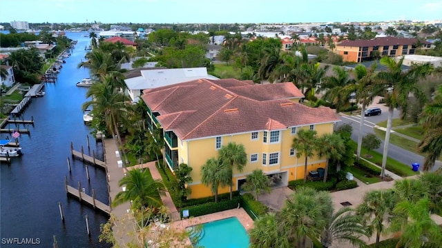 drone / aerial view featuring a water view