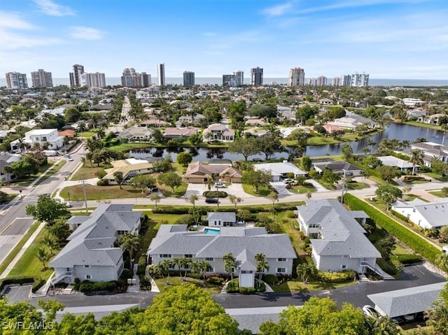 aerial view featuring a water view