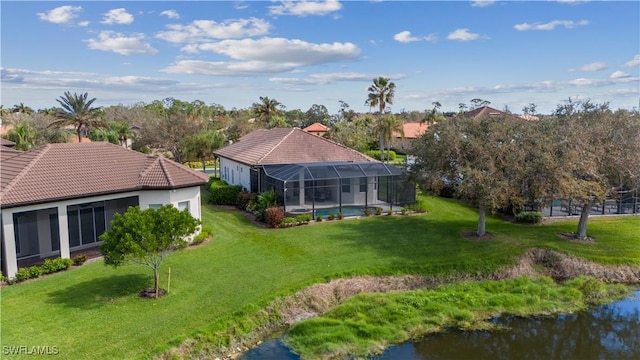 bird's eye view featuring a water view